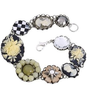 Vintage Black & White & Jadeite Findings Bracelet-Boutique